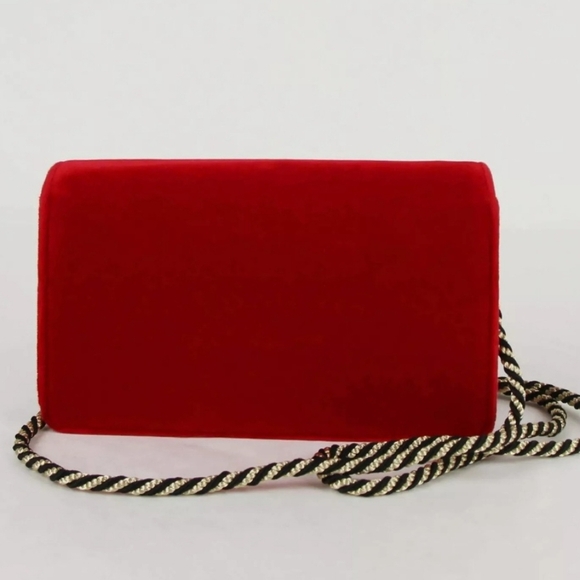 GUCCI Broadway Red Velvet and Leather Crystal Bag, New - Picture 4 of 10